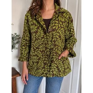 Painted Pony Jacket Womens L Brown Green Leaf Tapestry Button Front